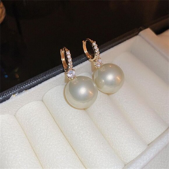 🆕 Women Gold Trendy Pearl Drop Dangle Earrings Cubic Zirconia Brides Jewelry - Picture 5 of 6